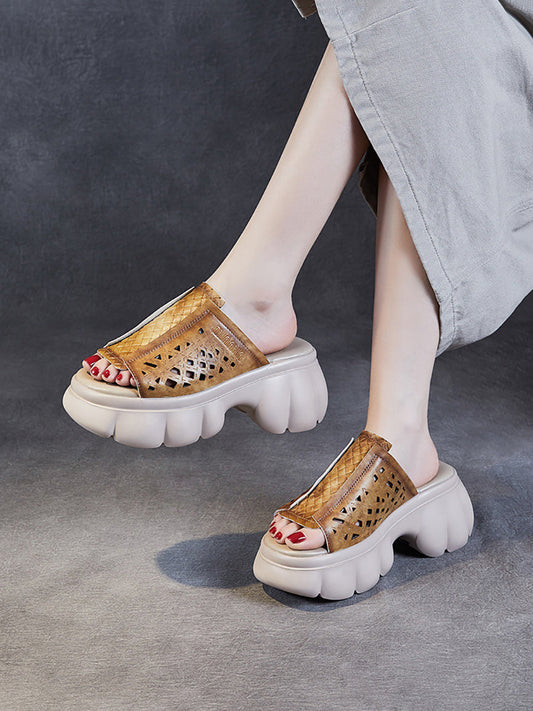 Women Summer Casual Leather Spliced Platfrom Slippers CV1033
