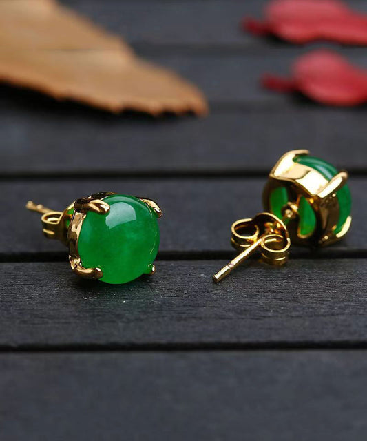 DIY Green Sterling Silver Inlaid Jade Stud Earrings DF1031