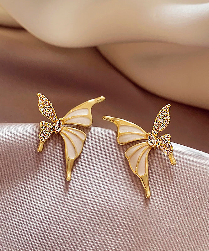 Fashion Gold Copper Alloy Zircon Butterfly Stud EarringsGH1010