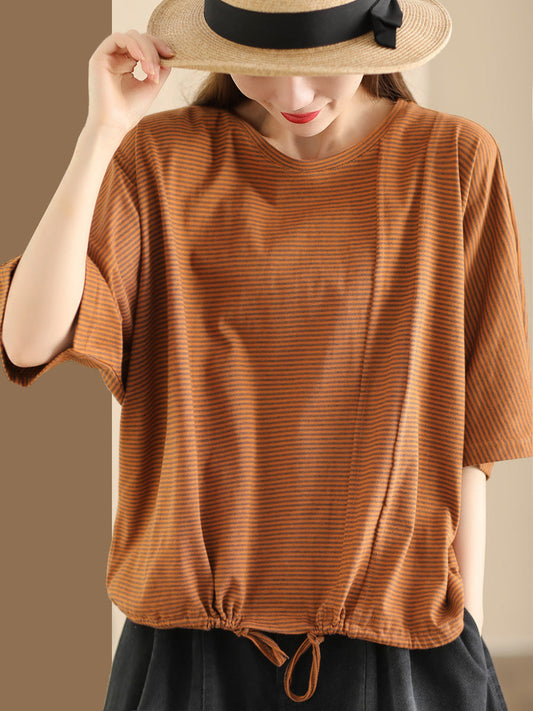 Women Summer Casual Stripe Strap Cotton Shirt CV1027