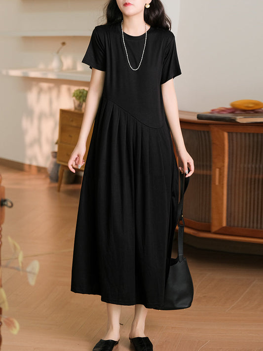 Plus Size Women Summer Solid Casual Cotton Dress PA1012