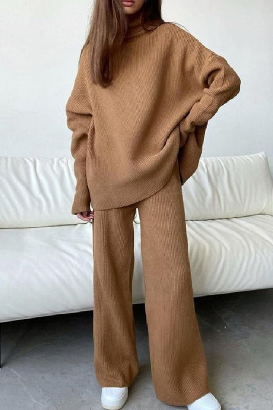 Casual Solid Patchwork Turtleneck Long Sleeve Two Pieces FY7418 Ada Fashion