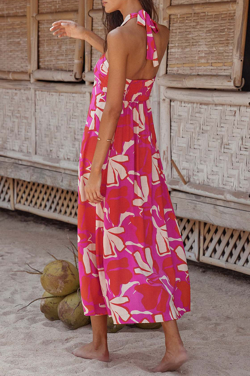 Sexy Bohemian Floral Backless Halter Printed Dresses Ada Fashion