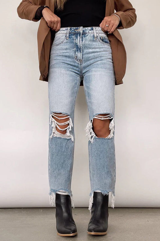 Casual Solid Ripped Make Old Loose Denim Jeans Ada Fashion