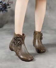 Load image into Gallery viewer, 2023 Zippered Splicing Floral Wedge Boots Camel Cowhide Leather Ada Fashion
