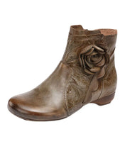 Load image into Gallery viewer, 2023 Zippered Splicing Floral Wedge Boots Camel Cowhide Leather Ada Fashion
