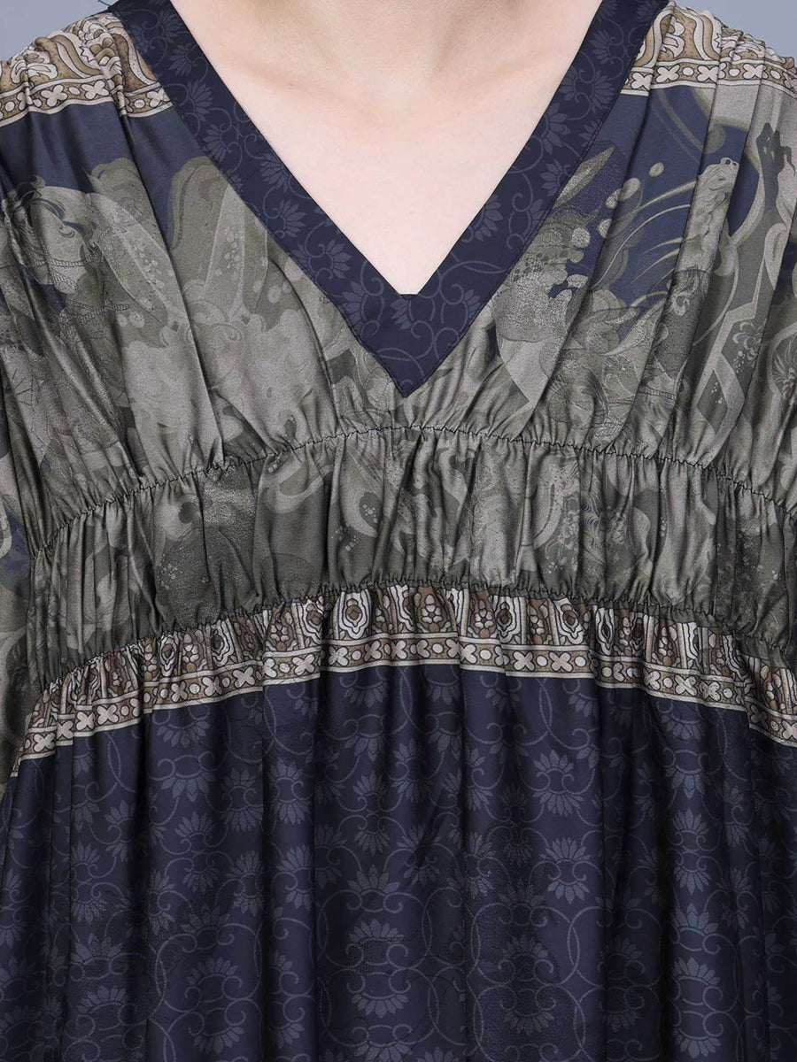 Women Summer Jacquard Spliced Shirred V-Neck Dress AA1030