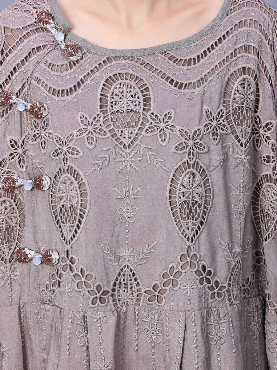 Women Summer Artsy Embroidery Loose Maxi Dress AA1031