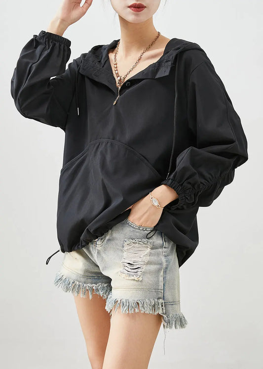 Art Black Oversized Wrinkled Cotton Sweatshirts Top Fall Ada Fashion