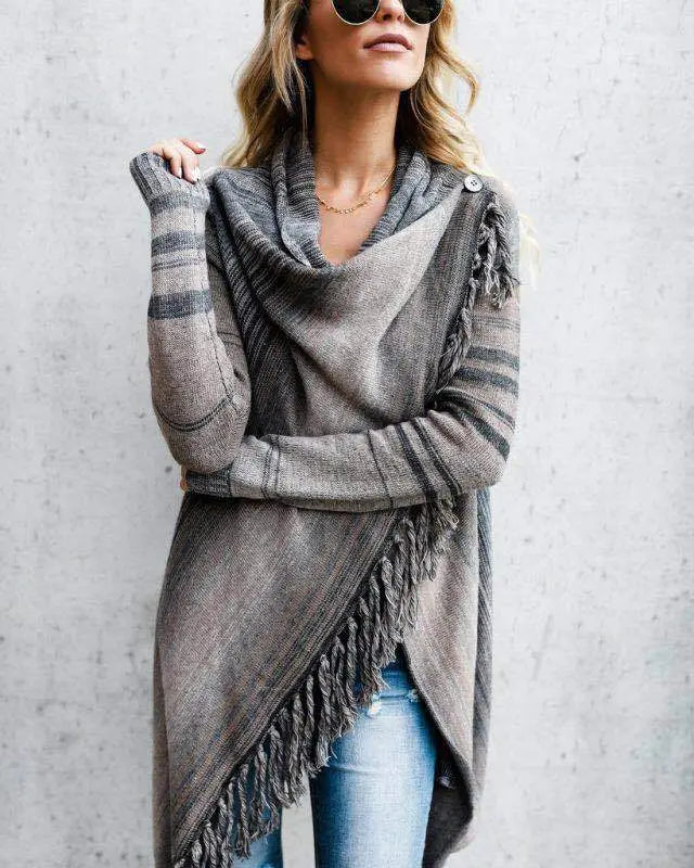 Asymmetrical Long Sleeve Stripes Casual Sweater adawholesale