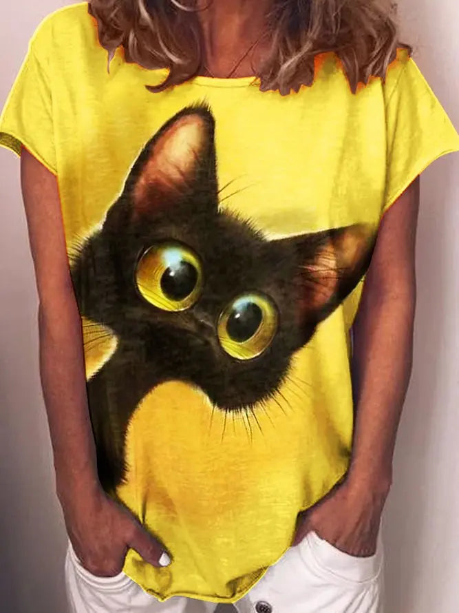 Black cat print Shirts & Top AD151 adawholesale