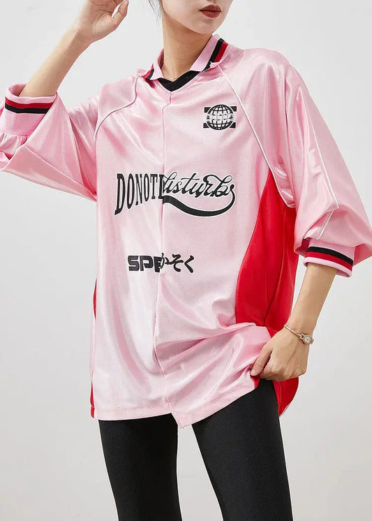 Boho Pink Oversized Patchwork Spandex Sweatshirts Top Spring Ada Fashion