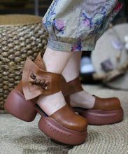 Load image into Gallery viewer, Boho Splicing Platform Sandals Brown Cowhide Leather Buckle Strap Ada Fashion
