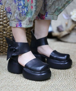 Boho Splicing Platform Sandals Brown Cowhide Leather Buckle Strap Ada Fashion
