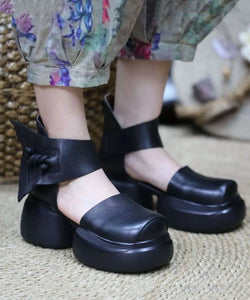 Boho Splicing Platform Sandals Brown Cowhide Leather Buckle Strap Ada Fashion