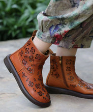 Load image into Gallery viewer, Boutique Brown Boots Cowhide Leather Soft Splicing Hollow Out Ada Fashion
