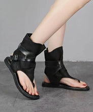 Load image into Gallery viewer, Brown Thong Sandals Boots Cowhide Leather Vintage Splicing Buckle Strap Ada Fashion

