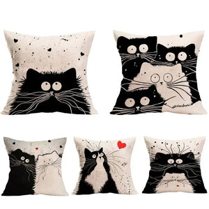Canvas Backrest Cute Cat Pillow Cover adawholesale