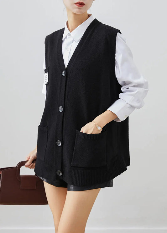 Casual Black Applique Thick Knit Vest Tops Fall Ada Fashion