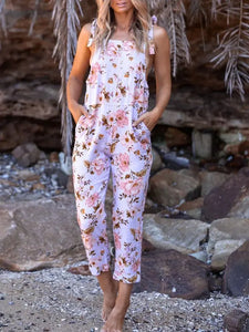 Casual Floral Printed Sleeveless Jumpsuits adawholesale