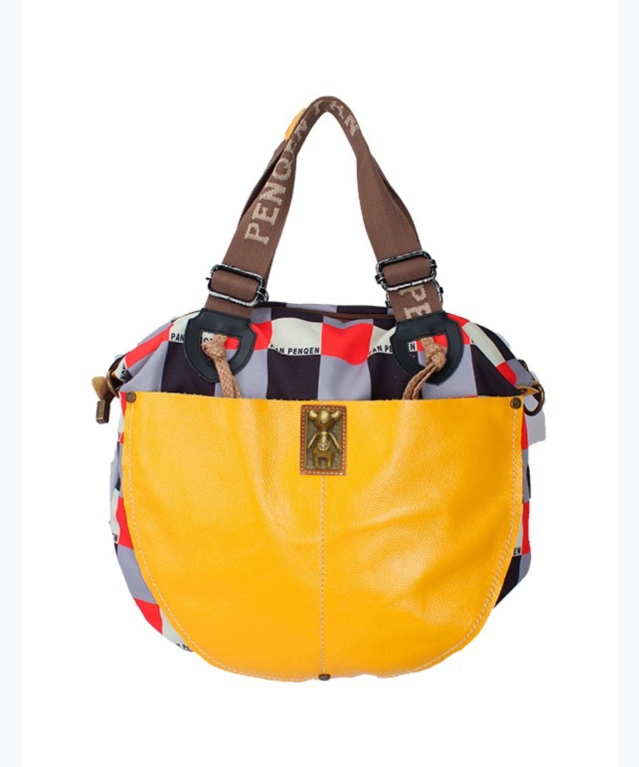 Casual High-Capacity Cowhide Patchwork Canvas Satchel Bag Handbag Ada Fashion