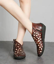 Load image into Gallery viewer, Casual Hollow Out Splicing Wedge Boots Brown Cowhide Leather Ada Fashion
