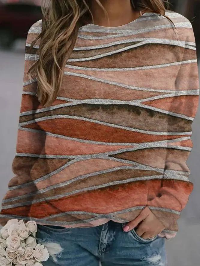 Casual Long Sleeve Wave Printed Sweatshirt adawholesale
