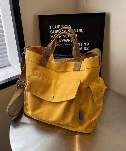 Casual Yellow Solid Durable Large Capacity Canvas Messenger Bag Ada Fashion