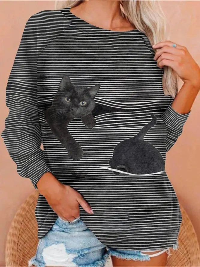 Cat Print Women Sweatshirt adawholesale