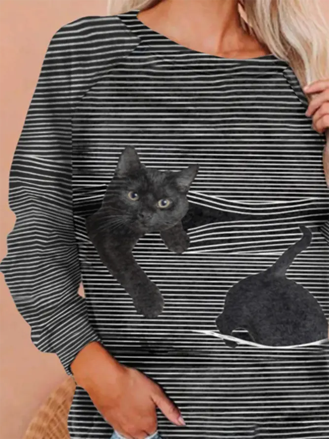 Cat Print Women Sweatshirt adawholesale