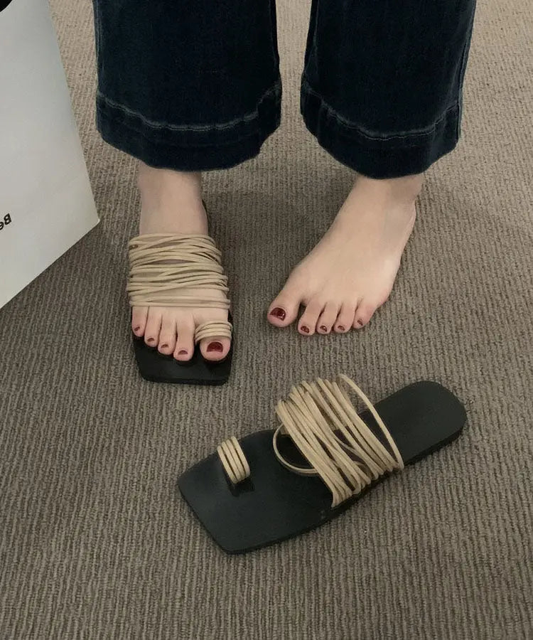 Chic Soft Splicing Women Khaki Slide Sandals Peep Toe Ada Fashion