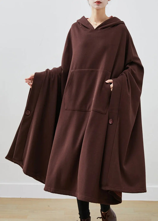 Chocolate Loose Cotton Lengthen Sweatshirt Dress Asymmetrical Winter Ada Fashion