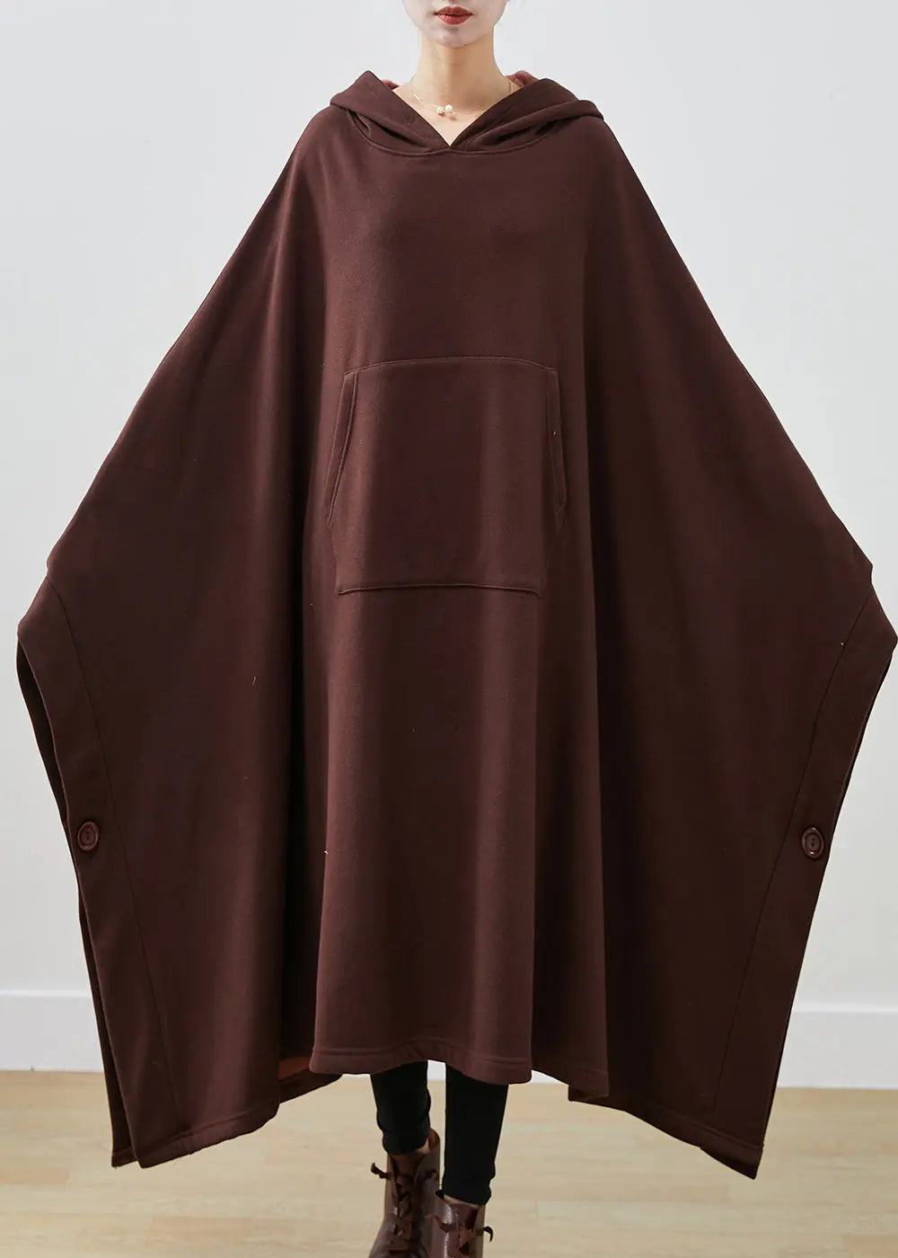 Chocolate Loose Cotton Lengthen Sweatshirt Dress Asymmetrical Winter Ada Fashion