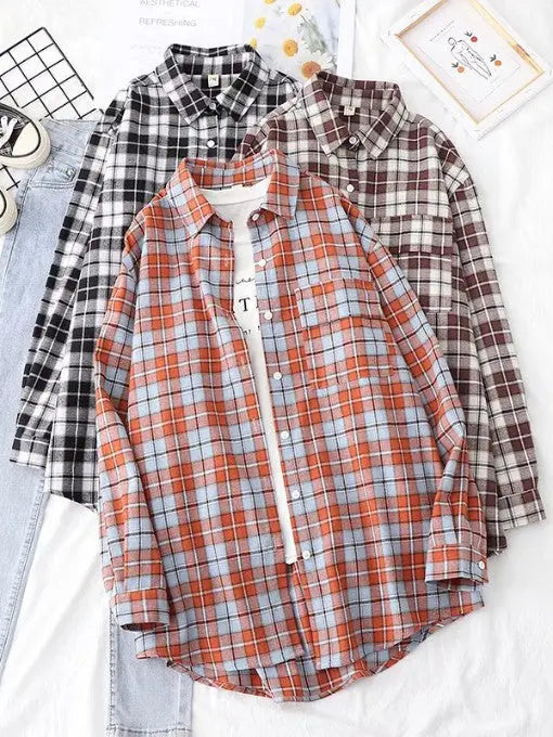 Classic One Pocket Checkered Long Sleeve Shirts adawholesale