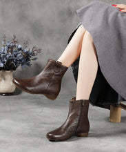 Load image into Gallery viewer, Coffee Zippered Splicing Comfortable Cowhide Leather Wedge Boots Ada Fashion
