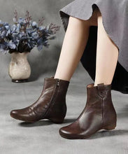 Load image into Gallery viewer, Coffee Zippered Splicing Comfortable Cowhide Leather Wedge Boots Ada Fashion
