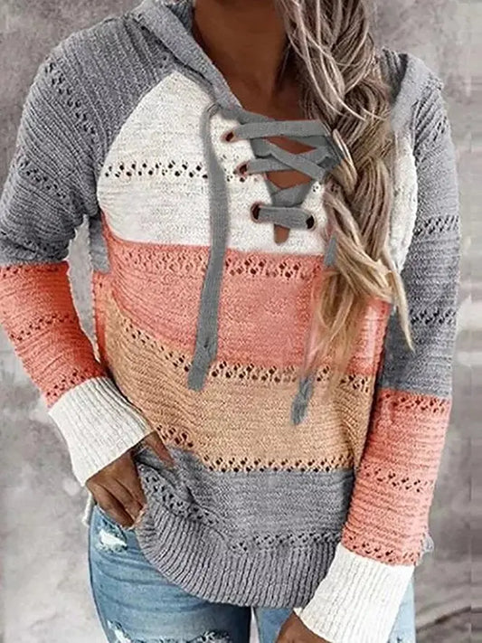 Color-Block Shift Long Sleeve Casual Sweater adawholesale