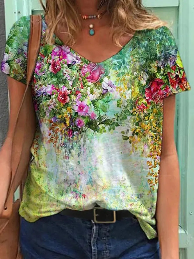 Colorful Flower Painting Short Sleeve Shirts & Tops AD230 adawholesale