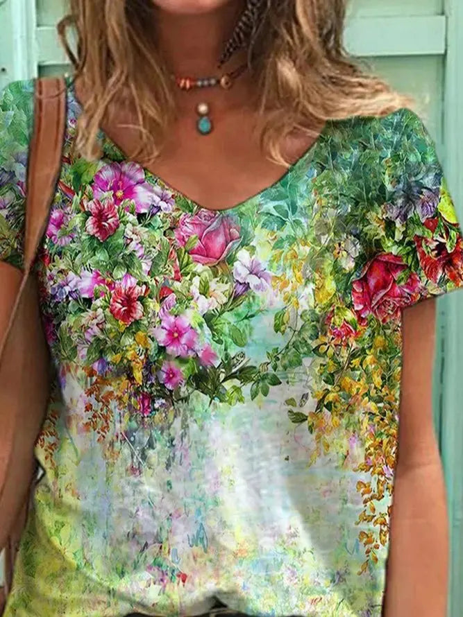 Colorful Flower Painting Short Sleeve Shirts & Tops AD230 adawholesale