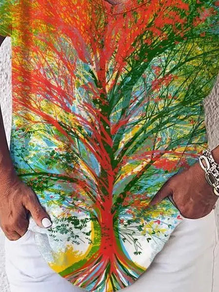 Colorful Tree Painting Print T-shirt AD576 adawholesale