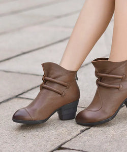 Comfortable Splicing Chunky Boots Black Sheepskin Pointed Toe Ada Fashion