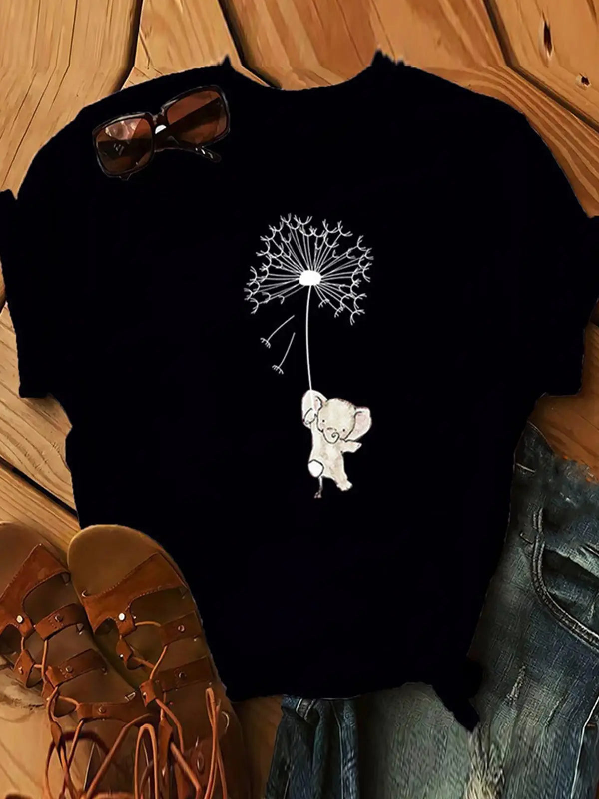 Cotton-Blend Casual Animal Crew Neck Shirts & Tops mysite