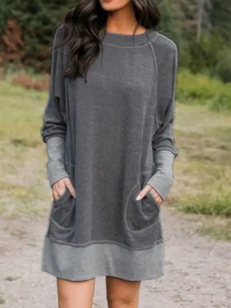 Cotton-Blend Long Sleeve Casual Knitting Dress  WO115 Ada Fashion