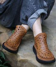 Load image into Gallery viewer, Cowhide Leather Boots Handmade Splicing Hollow Out Brown Ada Fashion
