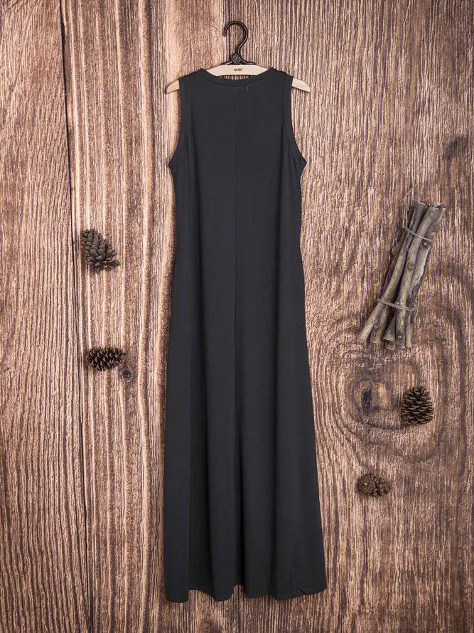 Crew Neck Solid Sleeveless Cotton-Blend Dresses AD366 adawholesale