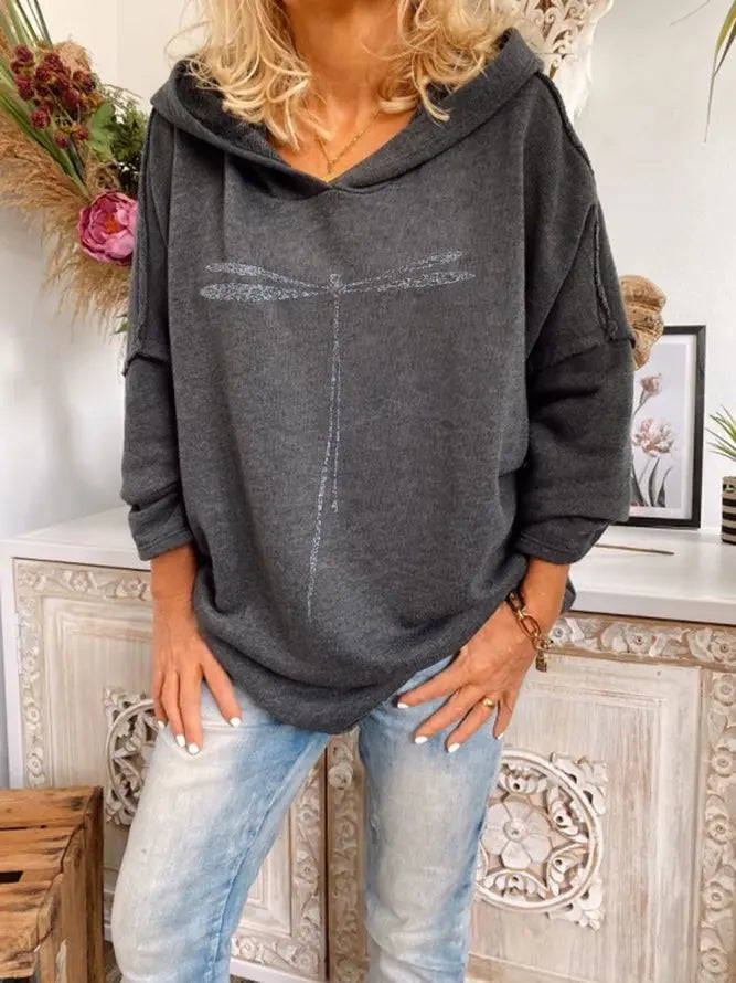 Deep Gray Hoodie Printed Casual Cotton-Blend Shirts & Tops AD062 adawholesale