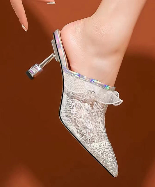 Fashionable New Mesh Rhinestone Splicing High Heel Slide Sandals CZ1031