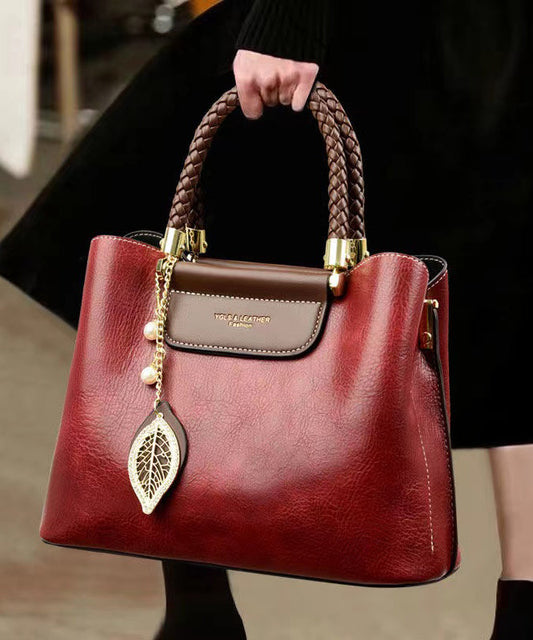 Fine Red Versatile Durable Leather Tote Handbag Ada Fashion