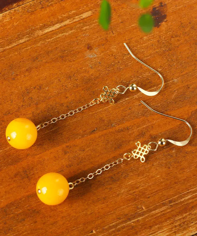 Fine Yellow 14K Gold Amber Beeswax Drop Earrings Ada Fashion