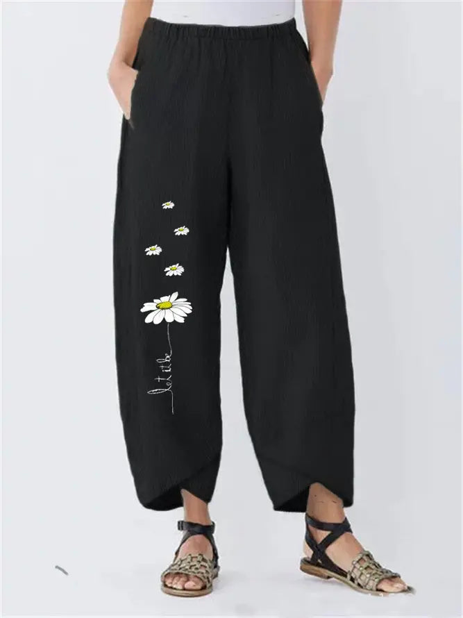 Floral-Print Pockets Casual Pants adawholesale